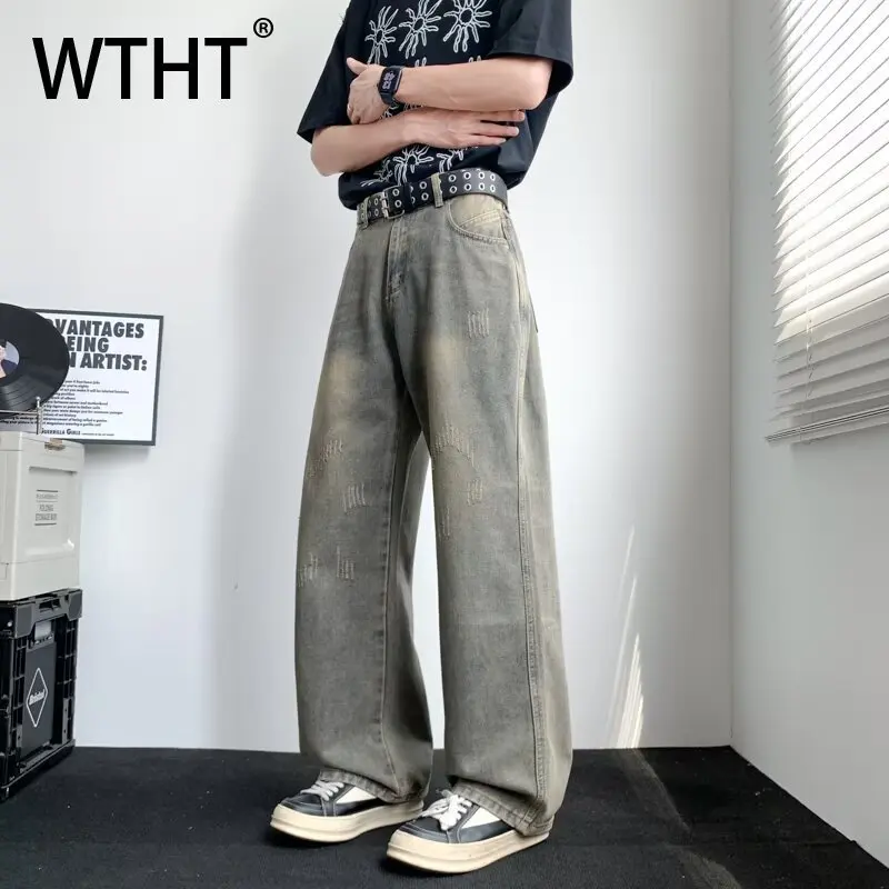 

Мужские джинсы WTHT Fashion 2026: летние, винтажные, в американском стиле, широкие, свободные, с эффектом потертости, модель 2A2920