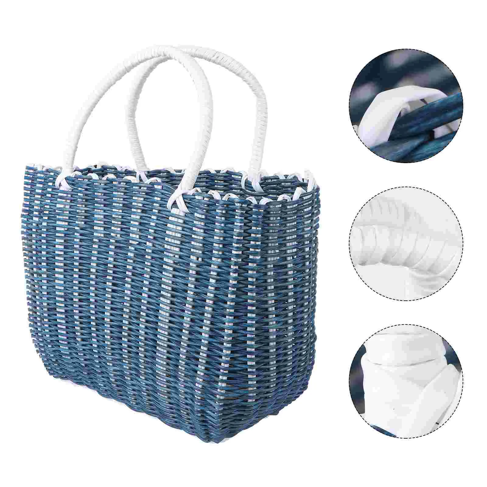 

Tote Bag Plastic Basket Miss Snack Containers Bins Weaving Storage Portable Shopping