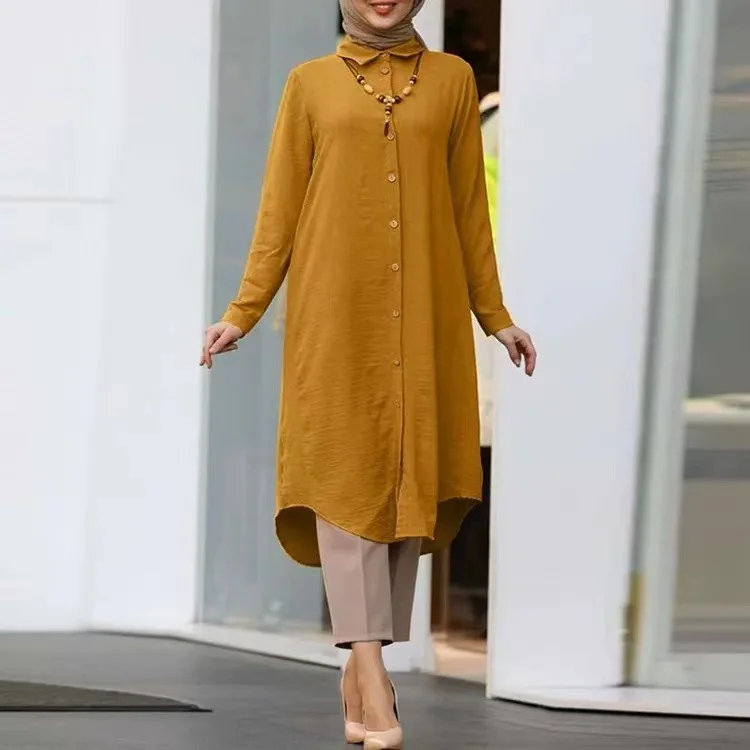 Vestidos Muslim Shirt Dress Women Jalabiya Single Breasted Long Robe Ramadan Morocco Dubai Abayas Kaftan Eid Arab Dresses