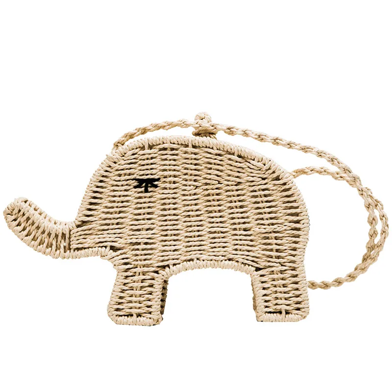 Handmade Women Crossbody Bag Rattan Woven Handbag Summer Straw Beach Bags Female Bohemian Elephant Shape Shoulder Messenger Bag