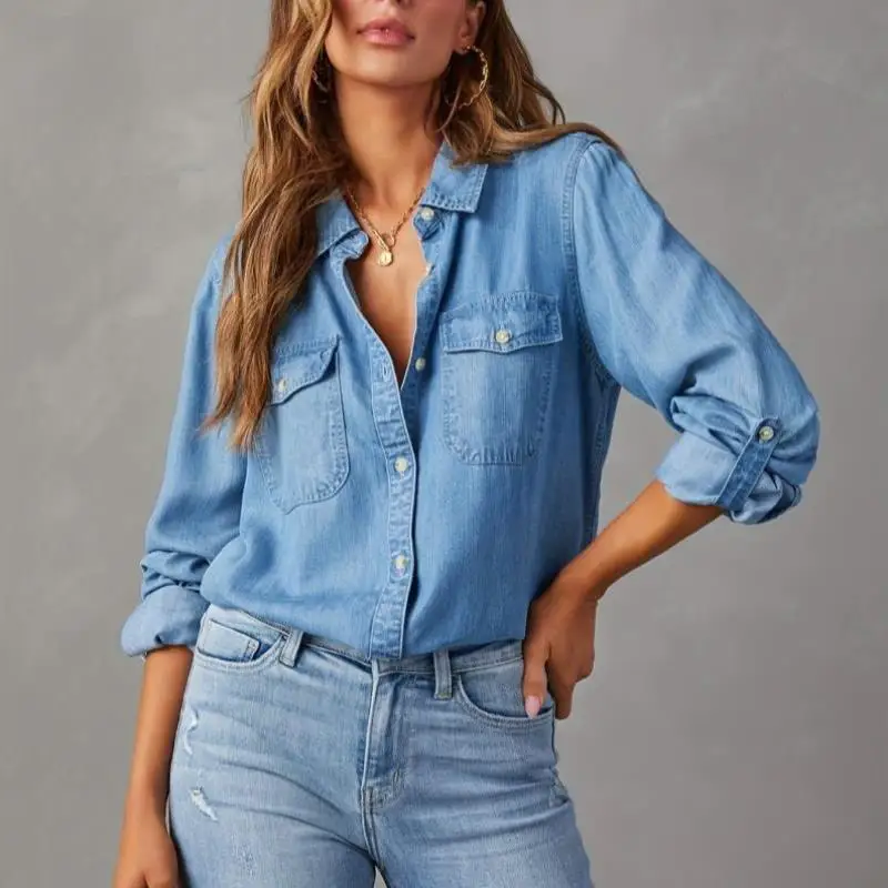 

Women's Long Sve Denim irt New 2025 Cross-Border Sle Special Wide Fit ort Length Collar Youth Faion Autumn Wear