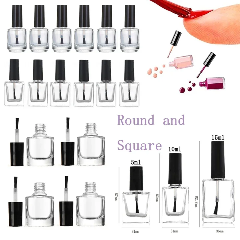 

30Pcs 5ml/10ml/15ml Glass Nail Polish Bottles With Black Brush Lid Empty Refillable Travel Cosmetic Containers For DIY Nail Art