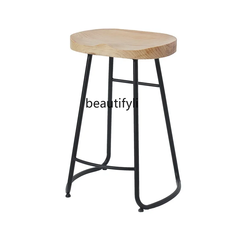 

LBX Bar Stool Modern Simple Home Light Luxury Nordic Solid Wood Wrought Iron Creative High Stool