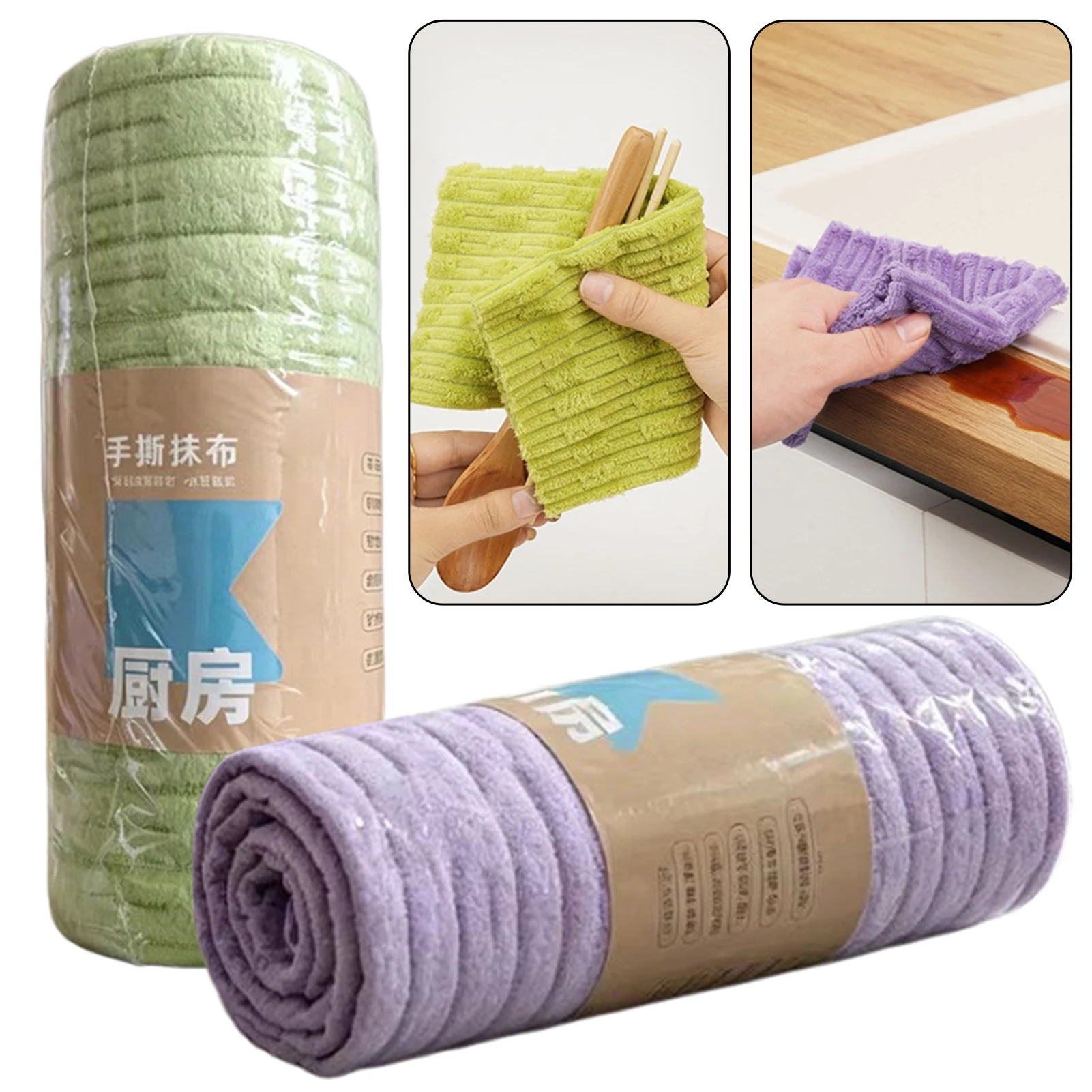 Microfiber Tear Off Cleaning Cloths Bamboo-Terry Hand-Torn Towel Dry Wet Dual Use Reusable For Kitchen Countertop Cleaning