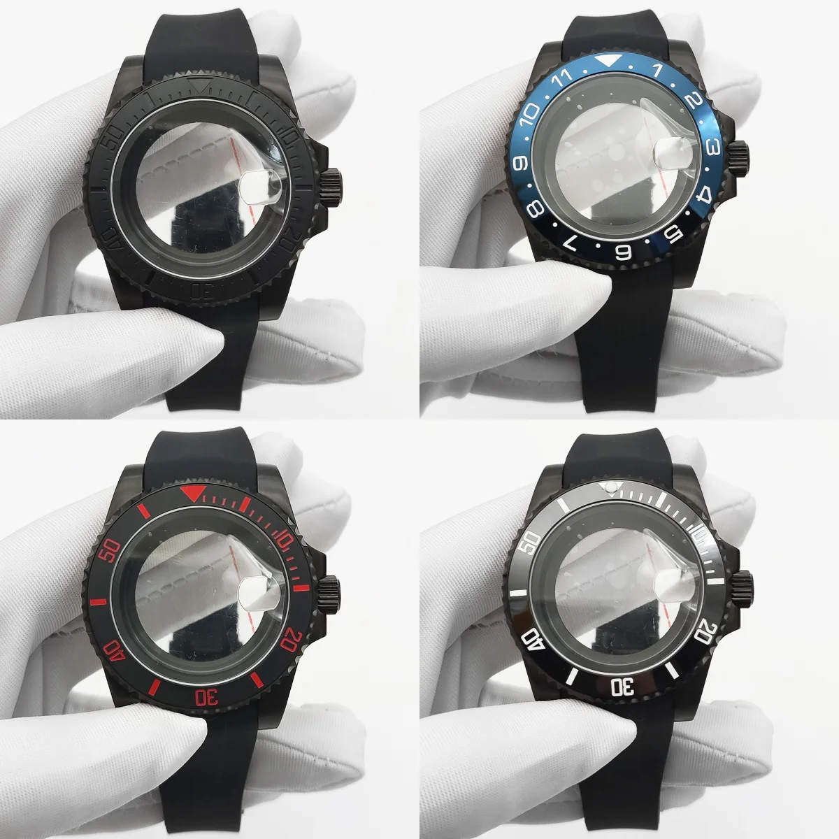 

40mm Black PVD NH35 case Ceramic Bezel Sapphire Glass Stainless Steel for NH35 Nh36 Movement Rubber Strap Waterproof