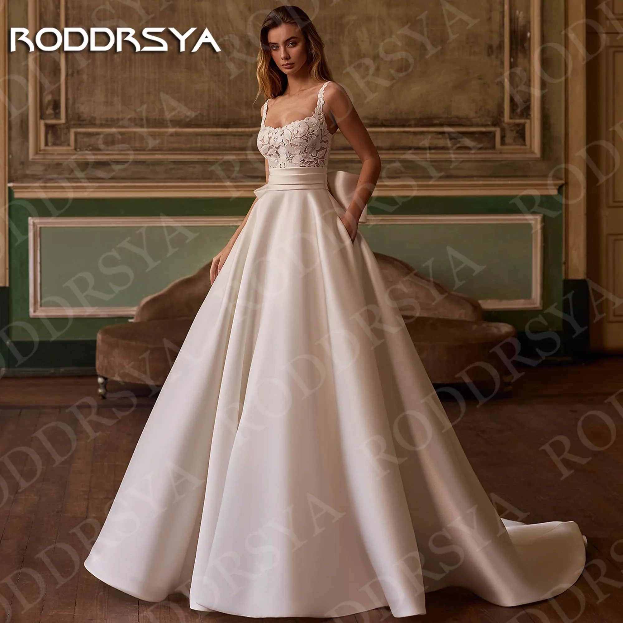 

RODDRSYA Satin Spaghetti Strap Wedding Dress Elegant Lace A Line Sleeveless Bridal Dresses Woman 2026 Customized robe mariage
