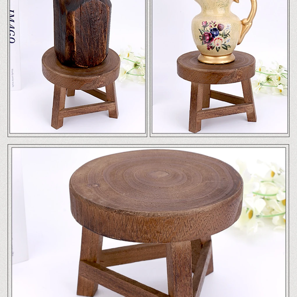 Taburetes bajos de madera, banco pequeño de forma redonda, soporte para plantas, silla, mesa de té, taburete de suelo, soporte para maceta de