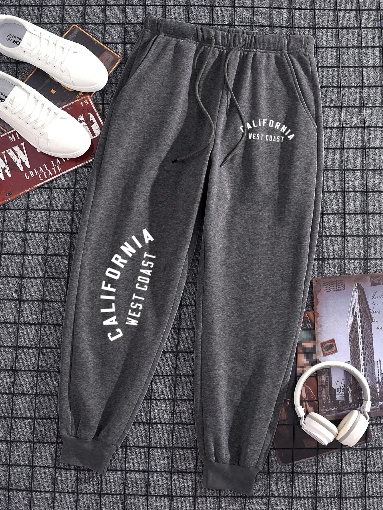 California West Coast Print Man Woman Sportswear Leggings Y2K Clothes Drawstring Jogging Pant Fleece Running Sports Pants Couple