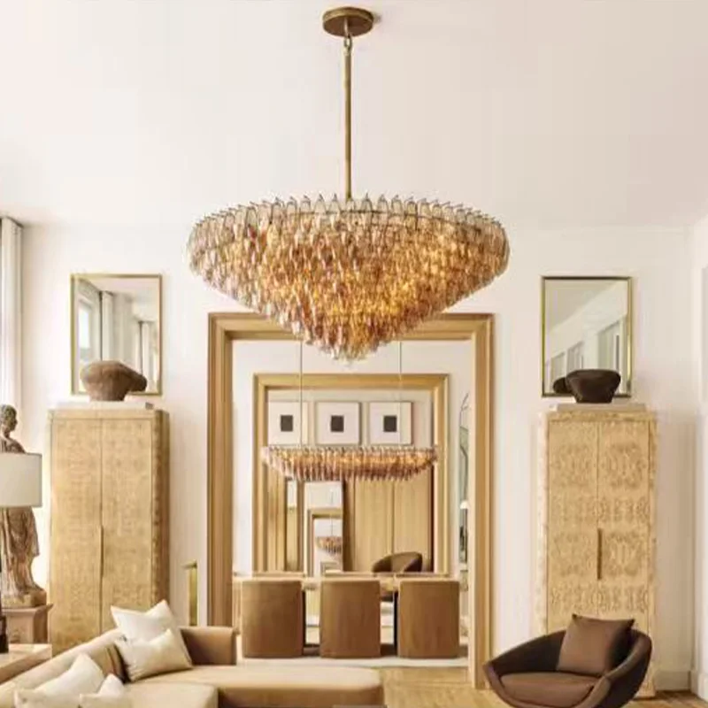 2025 زجاج مورانو زجاجة الرغبات قلادة مصباح مطلي معدن النحاس الفضة الأسود مستدير مستطيل عكس الضوء الأسقف بريق