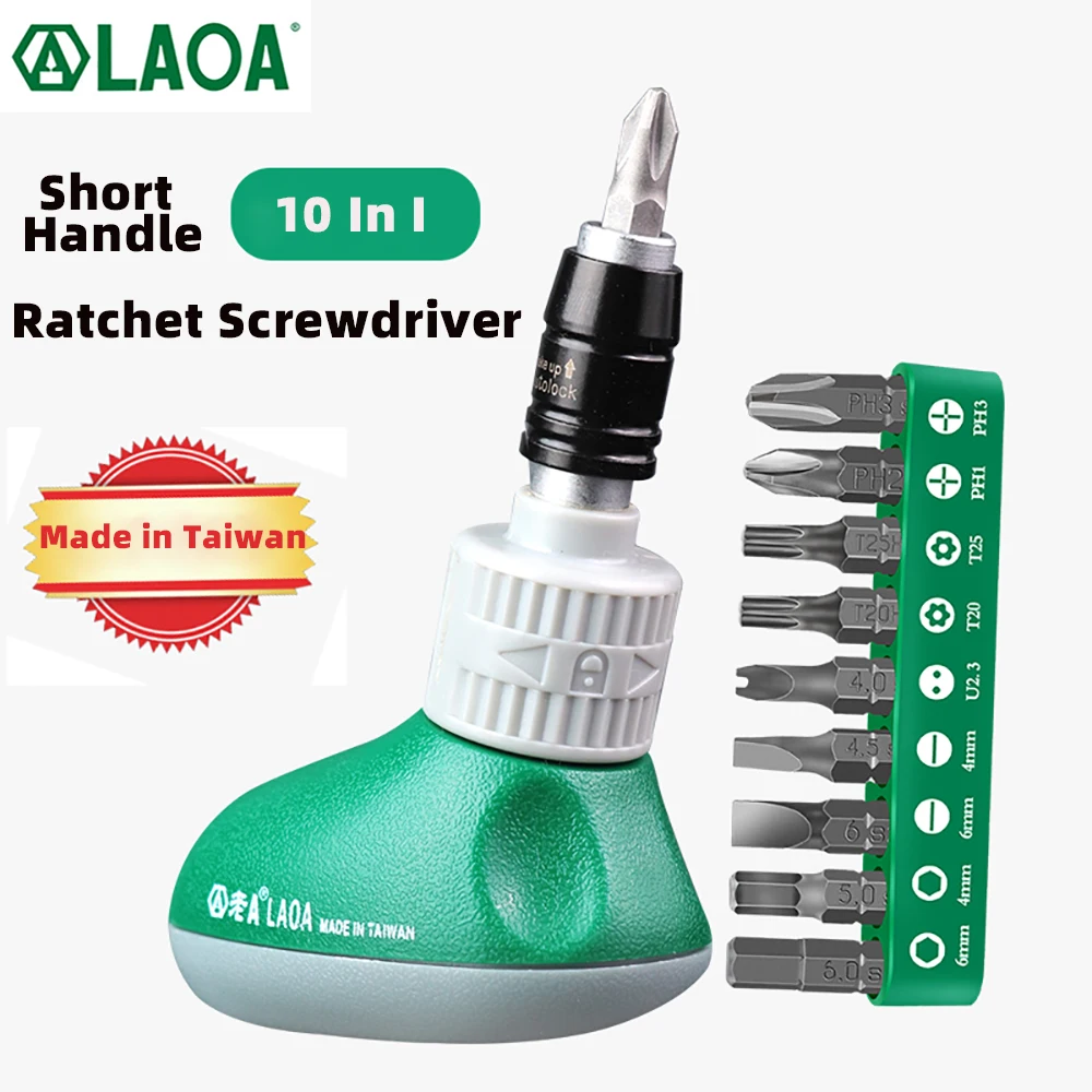 LAOA 10 In 1 Ratchet Screwdriver Set Multifunction Slotted Screwdrivers Phillips Screwdri PH1/2/3 T25/20 H6/4 SL6 U2.3