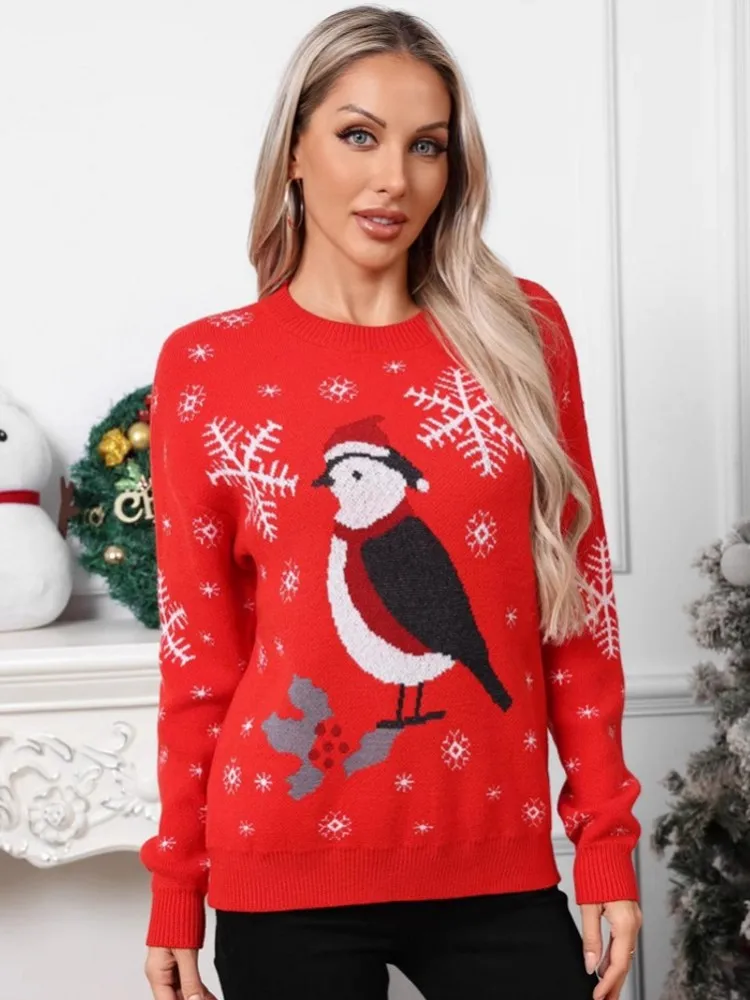 Kerst O-hals trui Damesmode Eenvoudige wintertrui Jumper Hoge elastische gebreide herfst Vrouwelijke Basic Casual trui Tops