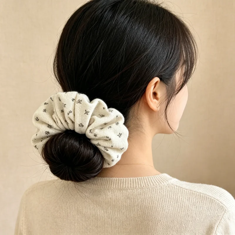 5 colors Floral Print Knit Hair Ties Large Soft Stretchy Scrunchie Girls  Hair Bands Ponytail Holder Simple hair accessories