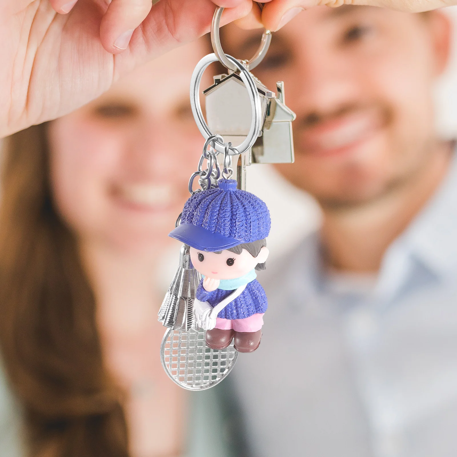 

Cartoon Kid Badminton Keychains PVC Alloy Pendant Gifts Cute Bag Charm Blue Kids Racket Design Key Ring SportsSouvenir
