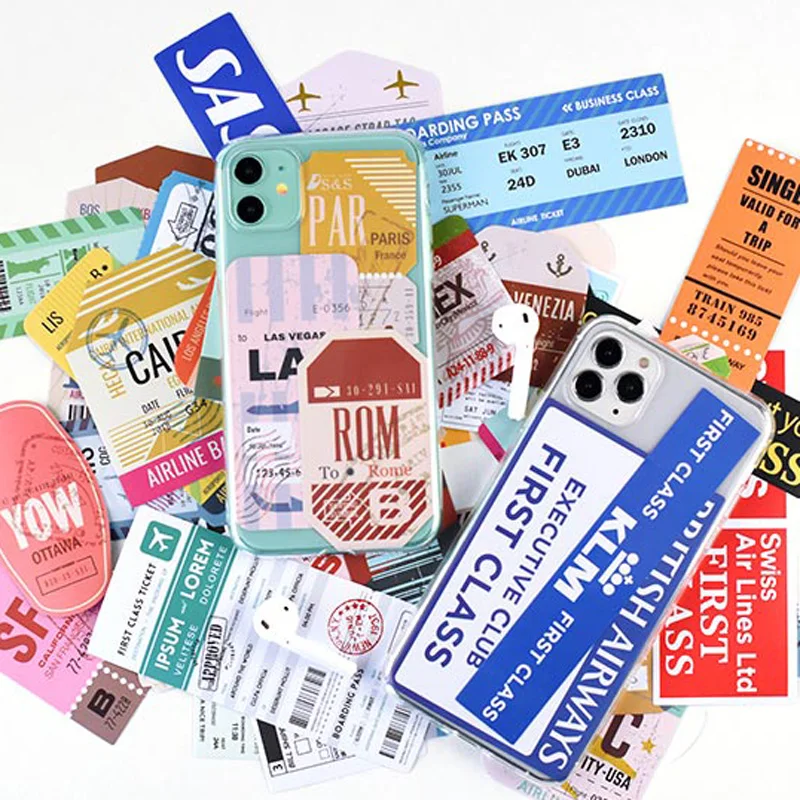 46 Pcs/Set Stickers Pack for Luggage Travel Decals Boarding Pass Pegatinas  Waterproof Vinyl for Laptop Car Skateboard Fridge