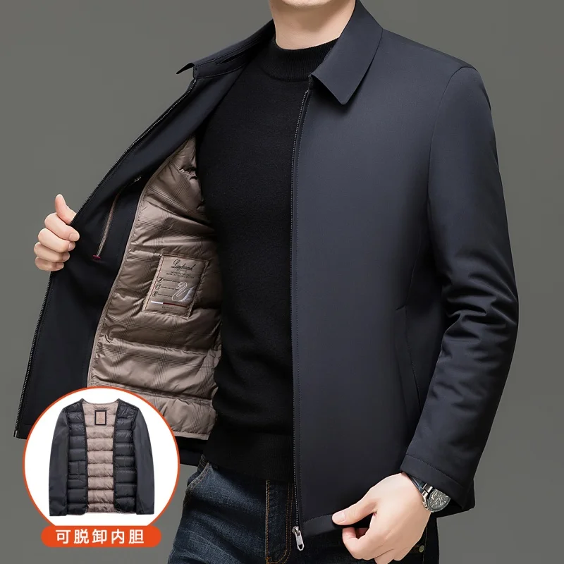 The 2025 new style of simple, thickened, warm and detachable inner lining down jacket is filled with down as a whole