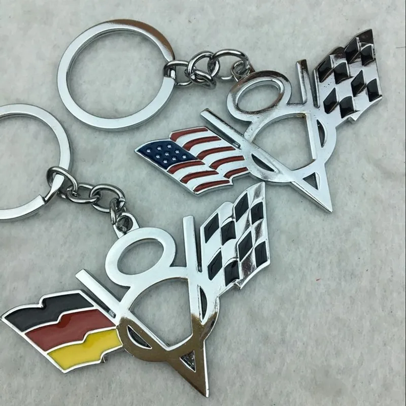 

Metal USA American Germany V8 Emblem Flag Car Key Ring Keychain Key Fob for Jeep Cadillac Wrangler Accessories Universal