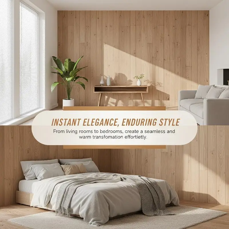 3D Wood Slat Wall Panels Easy Clean Self Adhesive Soundproof for Restaurant Bar Public Space Wall Decor