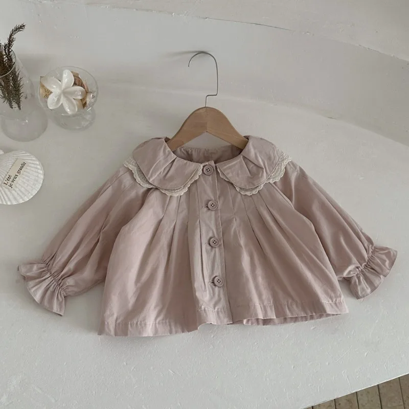 Spring and Autumn Baby Flip Collar Windbreaker Coat, baby Treasure Lace Double Collar Single breasted Cardigan