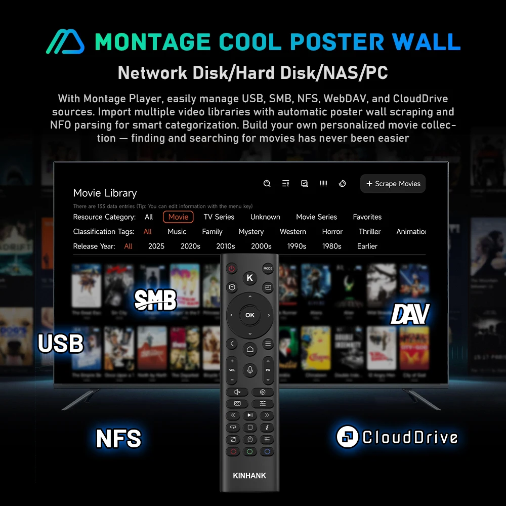 KINHANK K9 صندوق التلفزيون الذكي 8K @ 60 هرتز مخرج ISO/BDMV فك تشفير BD Player مع Amlogic S928X-K Dolby Vision HDR10 + Wifi6 Montage Player