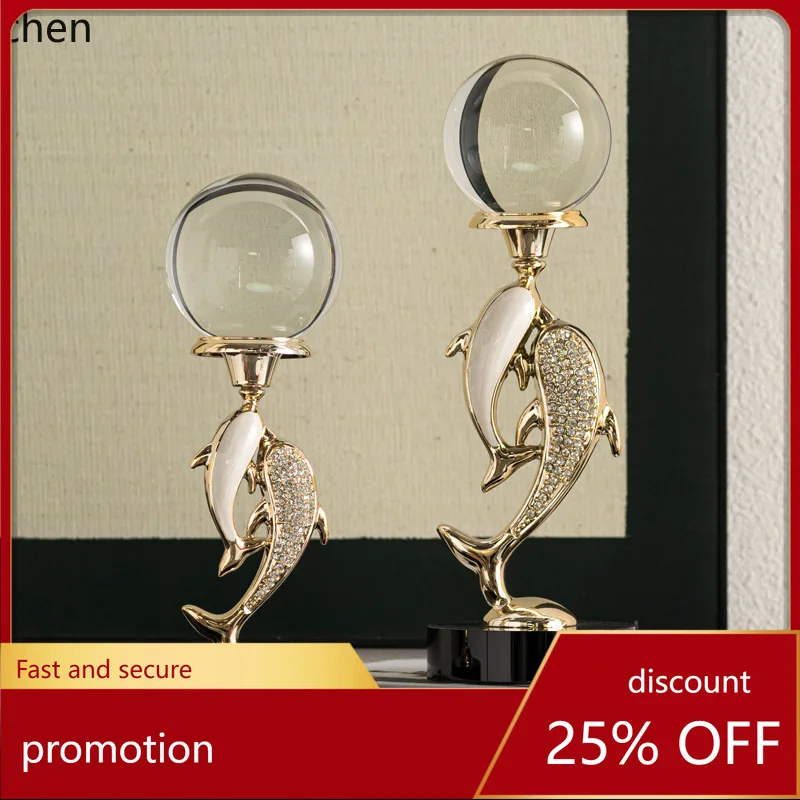 

CZ Step by Step Crystal Ball Dolphin High-End Niche Living Room Wine Cabinet Desktop Ornament Housewarming Gift