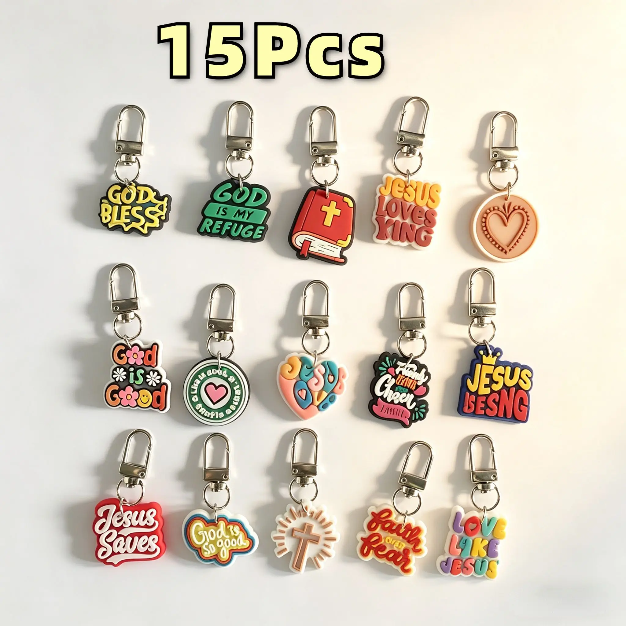 Lot de 15 porte-clés chrétiens – Cadeaux religieux inspirants sur le thème de la foi et de Jésus – Porte-clés biblique en gros pour églises et fêtes
