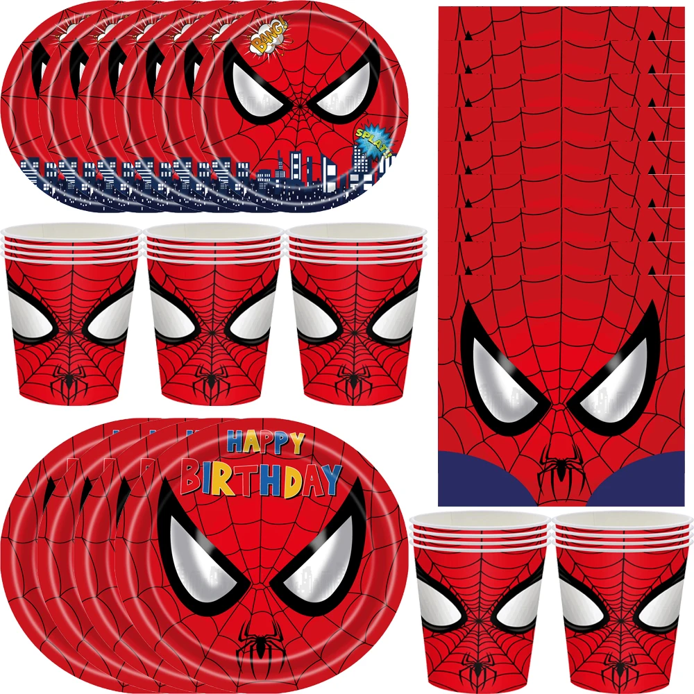 

Kids Boys Favors Spiderman Theme Tableware Set Cups Dishes Happy Birthday Party Baby Shower Plates Decorate Napkins Set