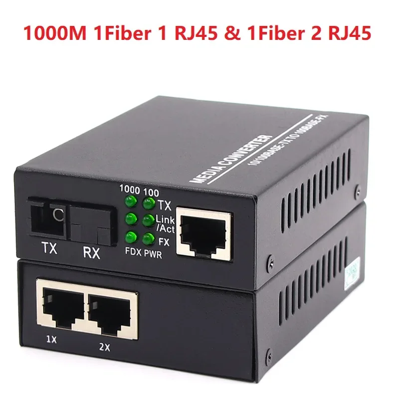 1 쌍의 광섬유 포트 RJ45 이더넷 포트 100/1000M 미디어 컨버터 단일 모드 Gigable 광섬유 광 트랜시버 단일 모드 20/25KM