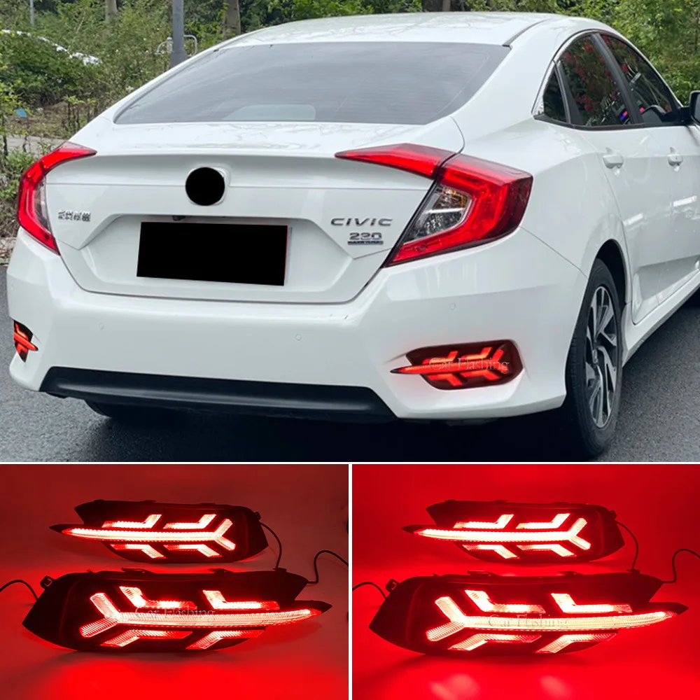 For Honda 16-20 tenth generation Civic rear bumper lights, LED brake lights, flowing turn signals, rear fog lights