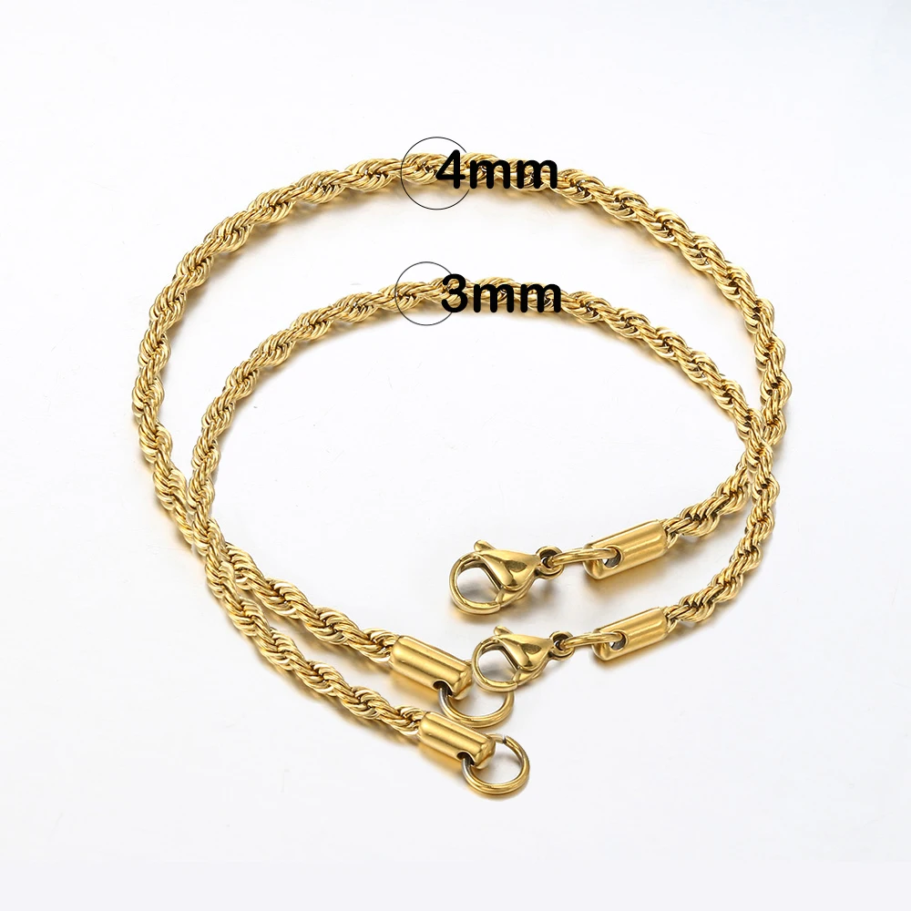 Stainless Steel Rope Chain Bracelet Women Bangle Gold Color Minimalist 3mm 4mm Hand Accessories Trend Hippie Jewelry Female C048 image 5