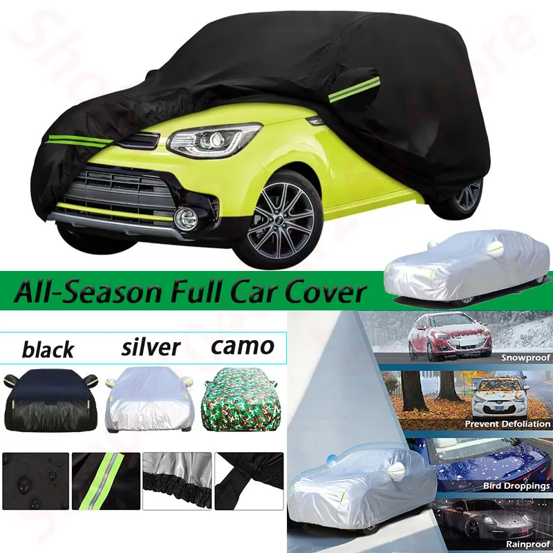 

Outdoor Full Car Covers For Kia Soul 2009-2025 Waterproof All Weather for Snow Rain Dust Hail Protection Black