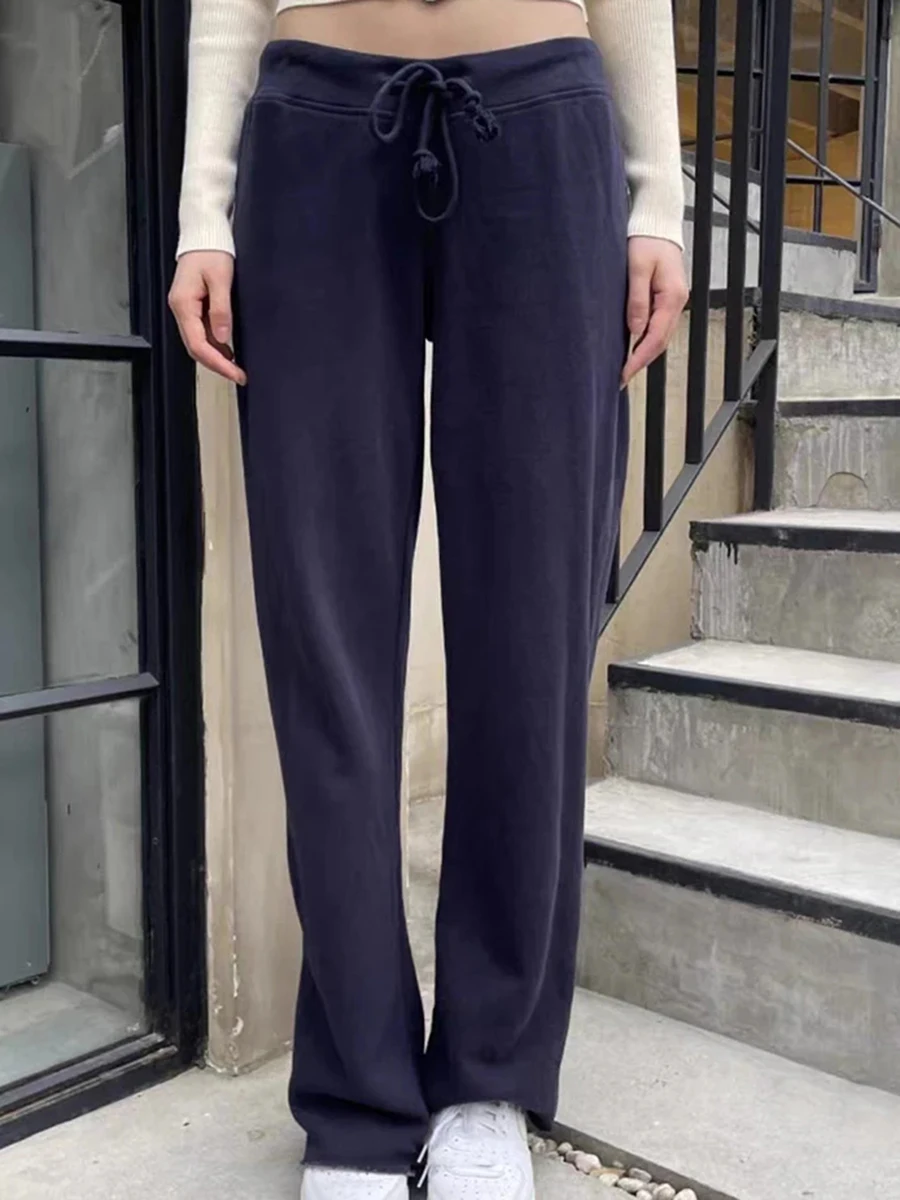 Simple Basic Solid Drawstring Joggers Sweatpants Women Spring Casual High Waist Wide Leg Pants Vintage Streetwear Loose Trousers