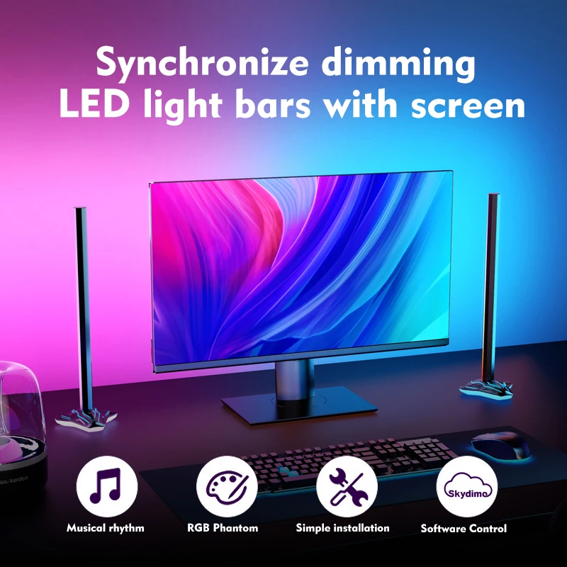 Sync screen color changing Light Bars, RGB Flow Light Bars 16 Million Colors  monitor Backlights, Software Remote Control