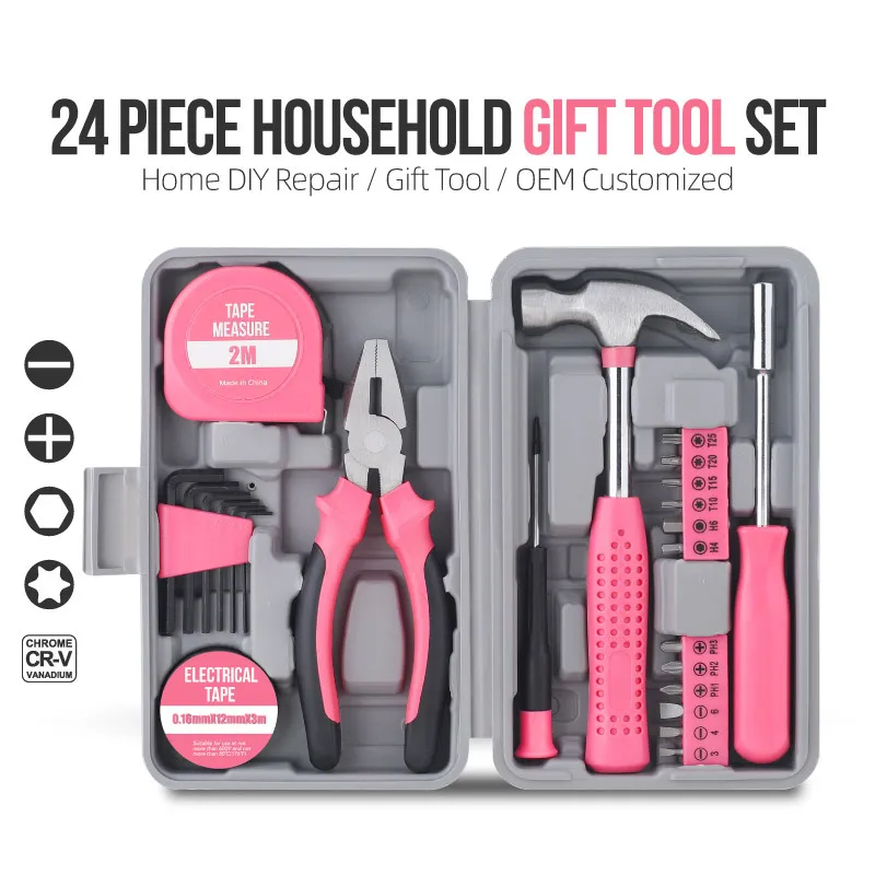 24-Piece Household Toolbox Hardware Tools Multifunctional Hammer Precision Batch Repair Tool Box Cross-border Tools