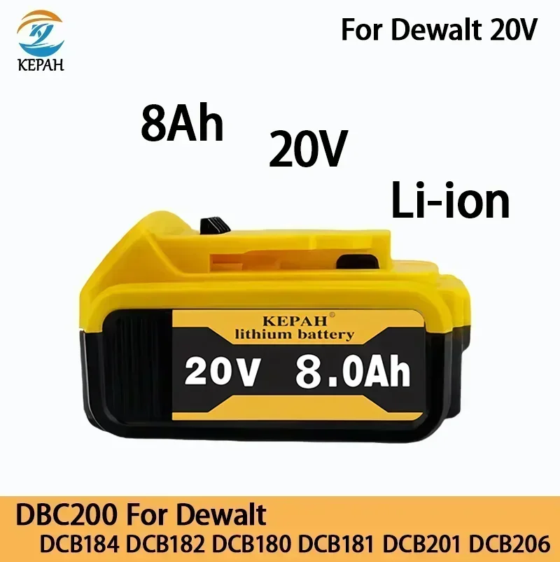 

DCB200 20 В 8000 мАч сменный литиевый аккумулятор для Dewalt 18 В DCB184 DCB200 DCB182 DCB180 DCB181 DCB182 DCB201 DCB206