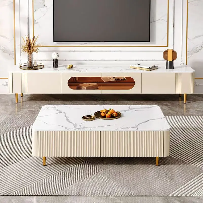 

#￥Italian Luxury Style TV Stands Wood Furniture Living Room TV Cabinet and Coffee Table Set Meuble TV Wall Unit With Light