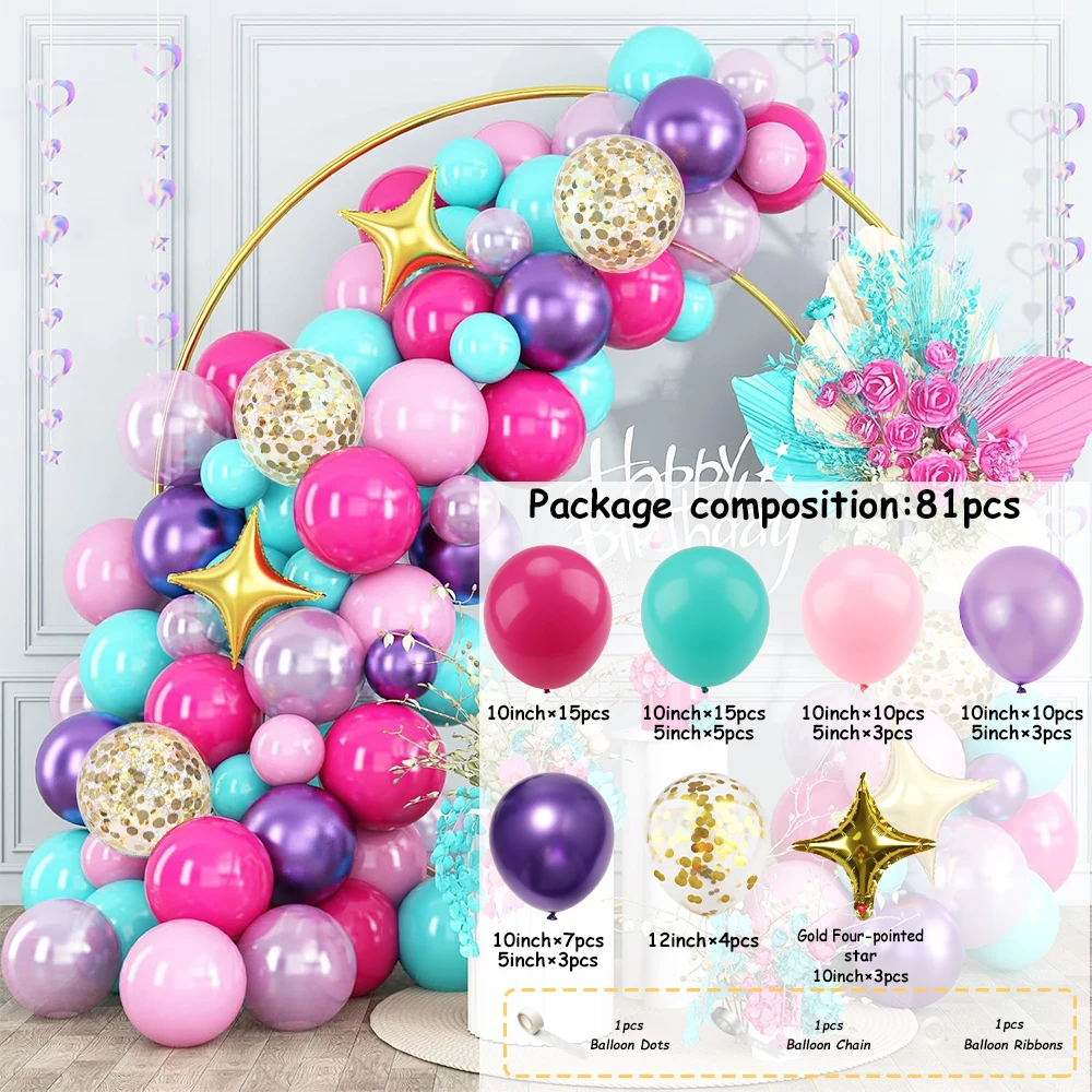 

Pink Purple Blue Balloon Arch Kit Hot Pink Metallic Baloon Purple Party Latex Balloon Happy Birthday Wedding Graduations Globos