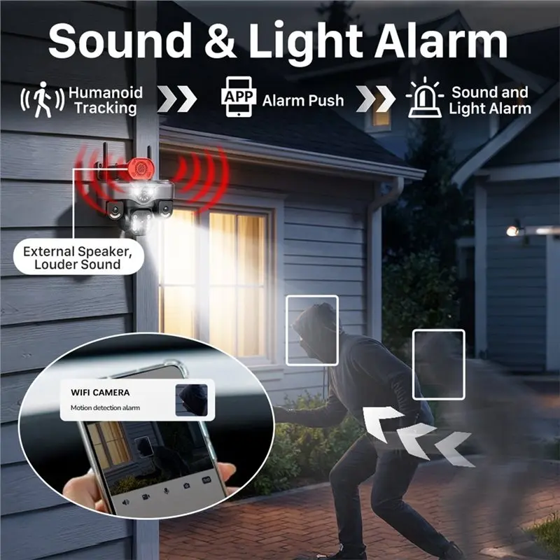 A96T Wireless Wifi IP Camera 8MP 4-Lens 4-Screen Outdoor AI Tracking PTZ Wireless Security CCTV Video Surveillance EU Plug