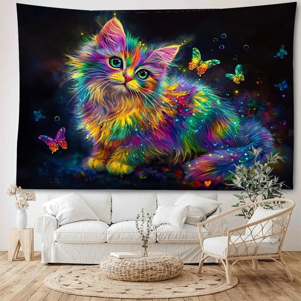 Colorful Cute Cat Background Decoration Tapestry Cute Sticky Meow Background Decoration Tapestry Home Decoration