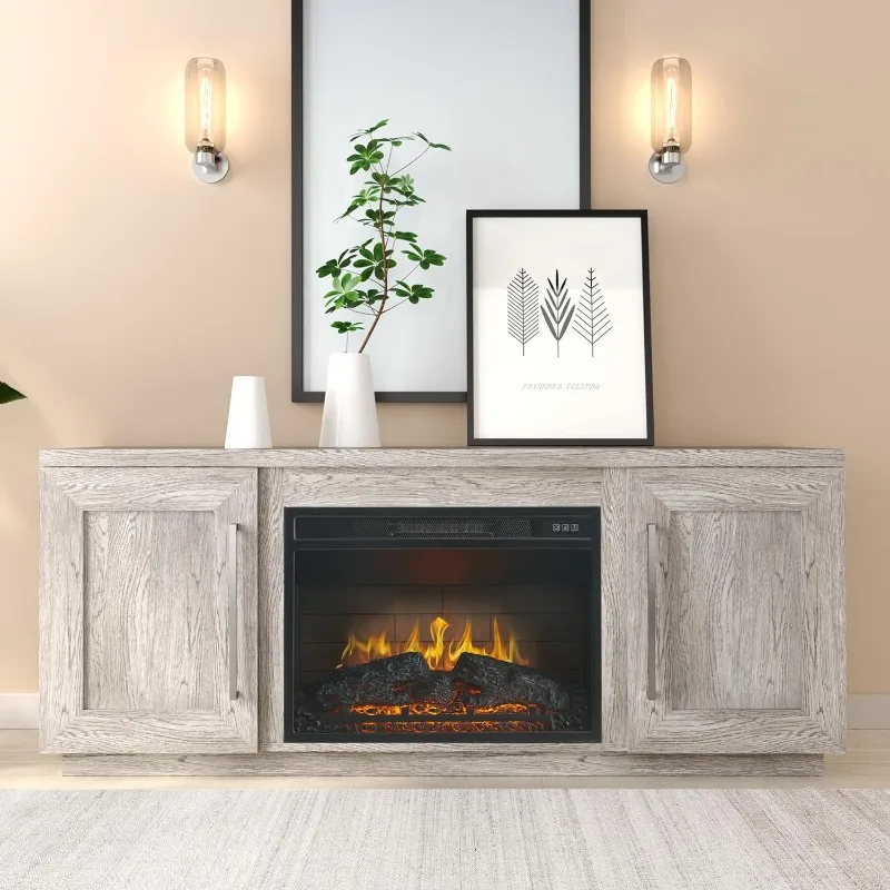 

3D Fireplace TV Stand up to 65 Inch TVs, Modern Media Entertainment Center Console Table with Wooden Barn Door