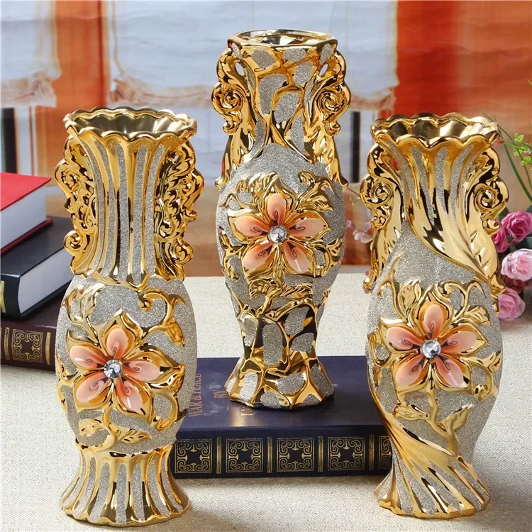 Grand Decorative 60 Cm Ceramic Floor Vase Luxury Gold Interior Creative Flower Vase Plant Pot Jarron Home Decor Aesthetic AA50VA