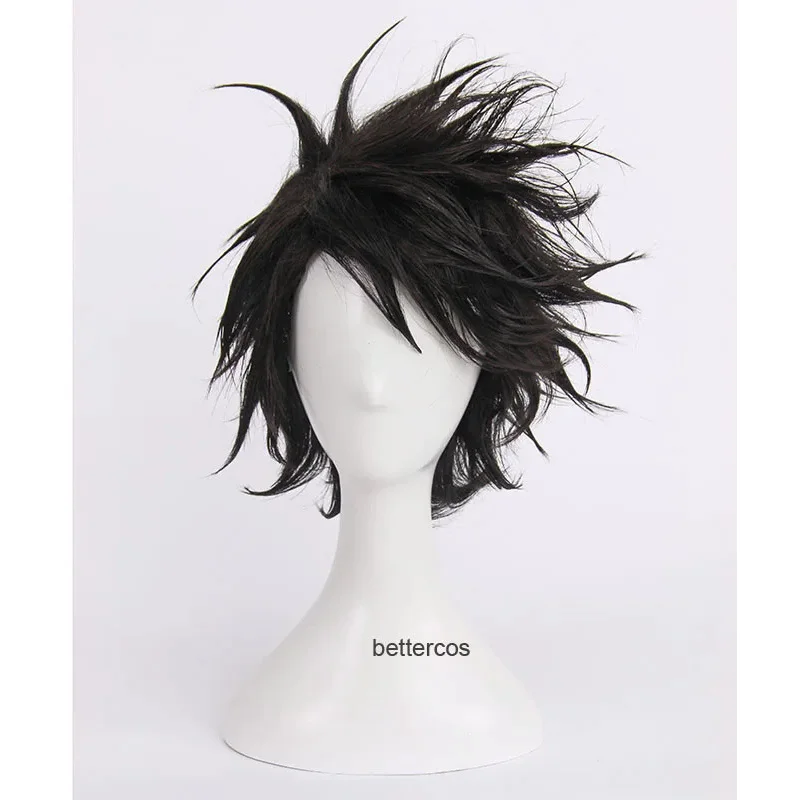 Death Note L L.Lawliet Cosplay Wig Short Black Shaggy Layered Heat Resistant Synthetic Hair Wig   Wig Cap