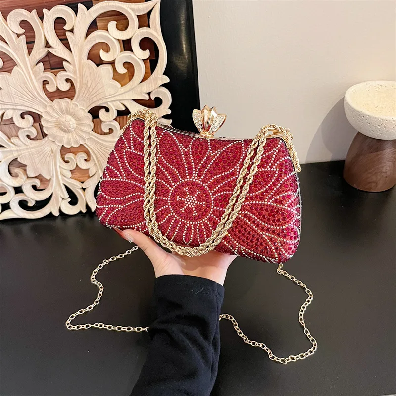 Fashion women's shiny rhinestones dinner bag, celebrity sunflower light luxury temperament, one-shoulder messenger women's bag