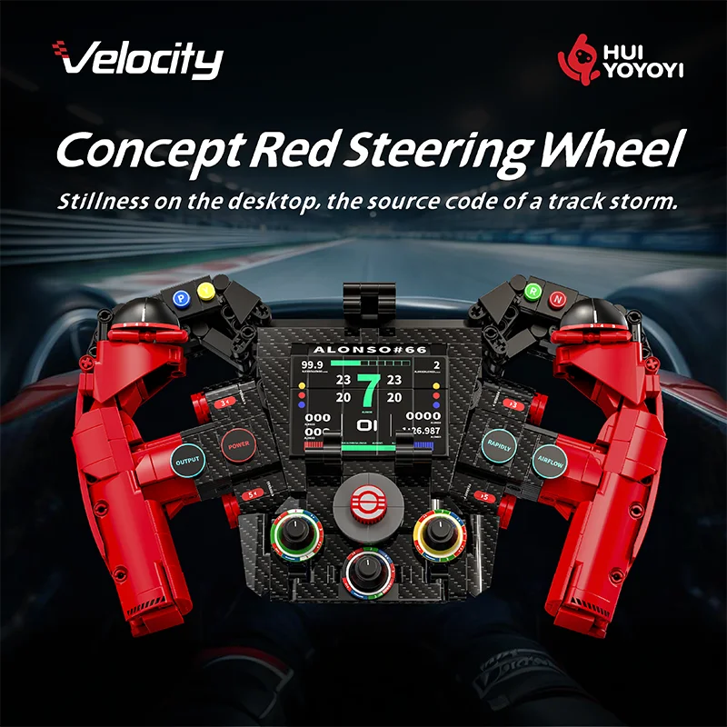 

Racing Steering Wheel Building Blocks Kit, MOC Tech Sports Car Model with Phone Holder Mount, DIY Desktop Decor Toy