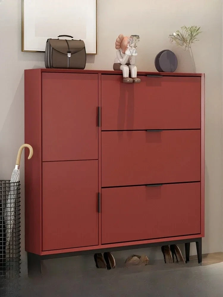 ZH  Italian-Style Light Luxury Solid Wood Shoe Cabinet Extremely Narrow Ultra-Thin Small Apartment Storage Entrance Shoe Cabine