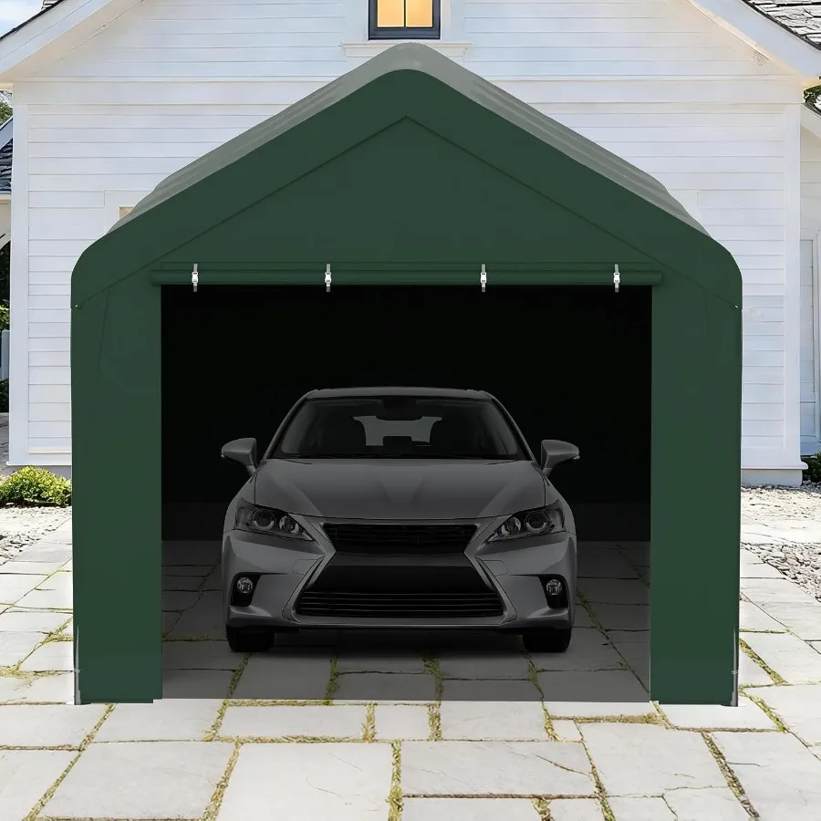 Carport 10x20 Outdoor Garage Car Shelter With Sidewalls And Two Doors For All-Weather Protection, Heavy-Duty Steel Frame, Gray
