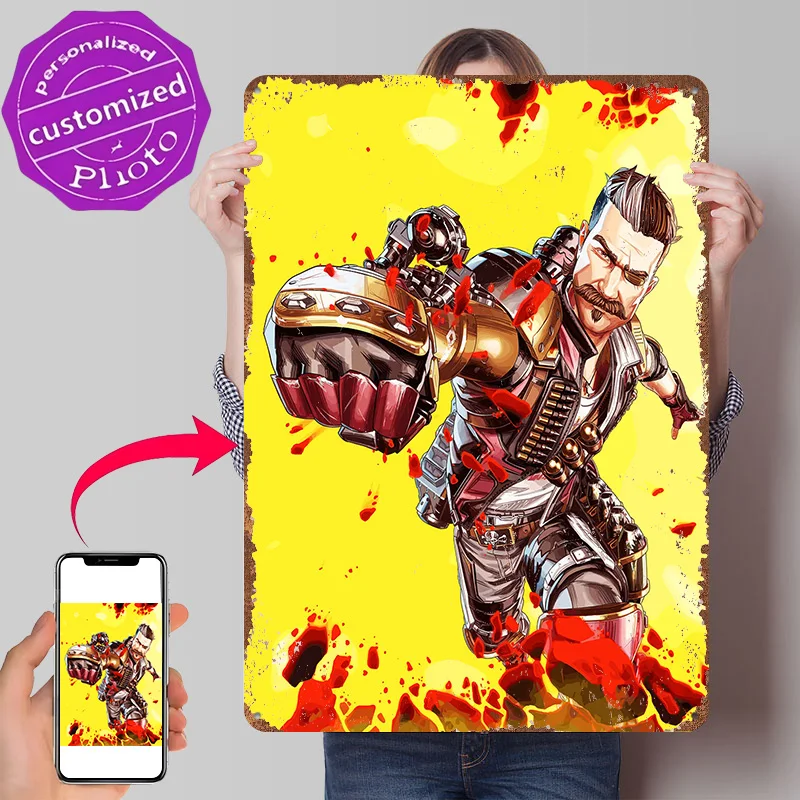 Apex Legends Fuse Character Art 3D Texture Printed Poster Custom Vintage Metal Tin Plate Sign for Wall Art Gamer Decoration Room