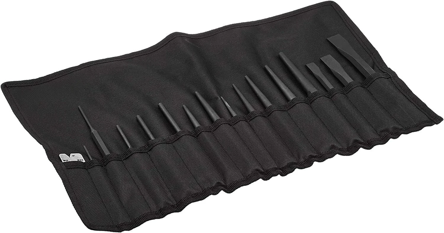 

16-Piece Chrome Vanadium Steel Punch and Chisel Set with Storage Pouch, Cold Chisel, Pin Punch, Center Punch