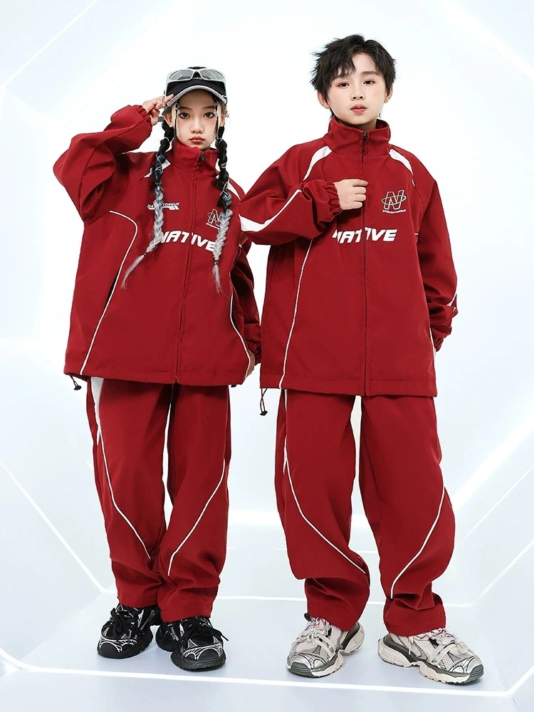 Kids Hip Hop Dance Costume Stylish Boy Outfit  Cool Drum Performance Suit Trendy Spring/Autumn Show Clothes Set Two-Piece Set