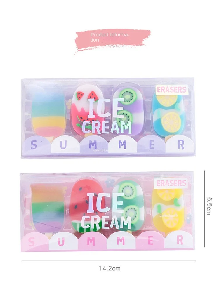 Gomme en caoutchouc crème glacée d'été, gommes Kawaii, fournitures scolaires, papeterie, enfants, étudiants, prix sympas, nouveauté, 1 ensemble