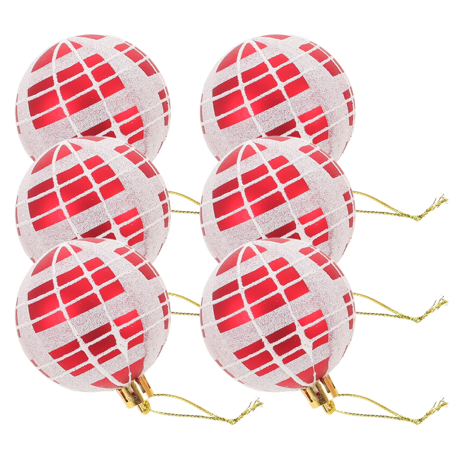 

6Pcs Plaid Christmas Ornaments Shatterproof Plastic Ball Hanging Decor Xmas Tree Baubles for Home Office Party